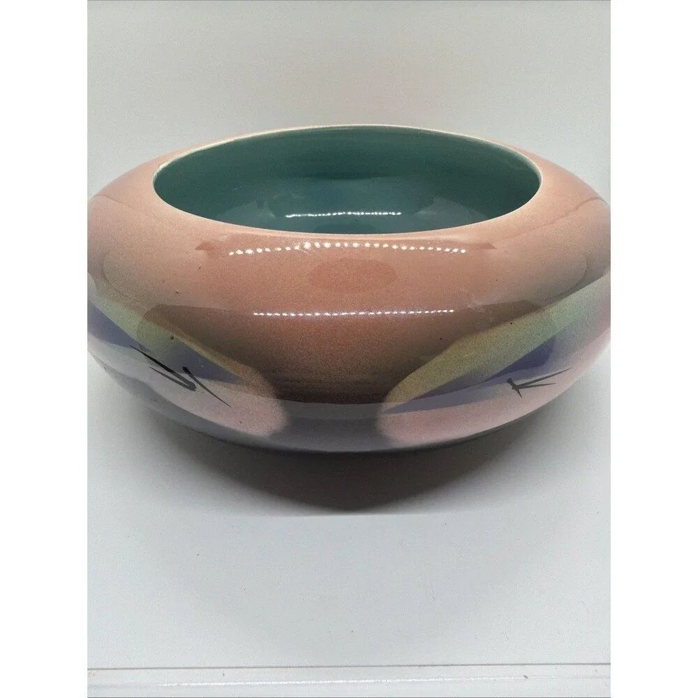 Vintage Judith Stiles Studio Art Pottery Multicolor Bowl- 9 Inches- Signed